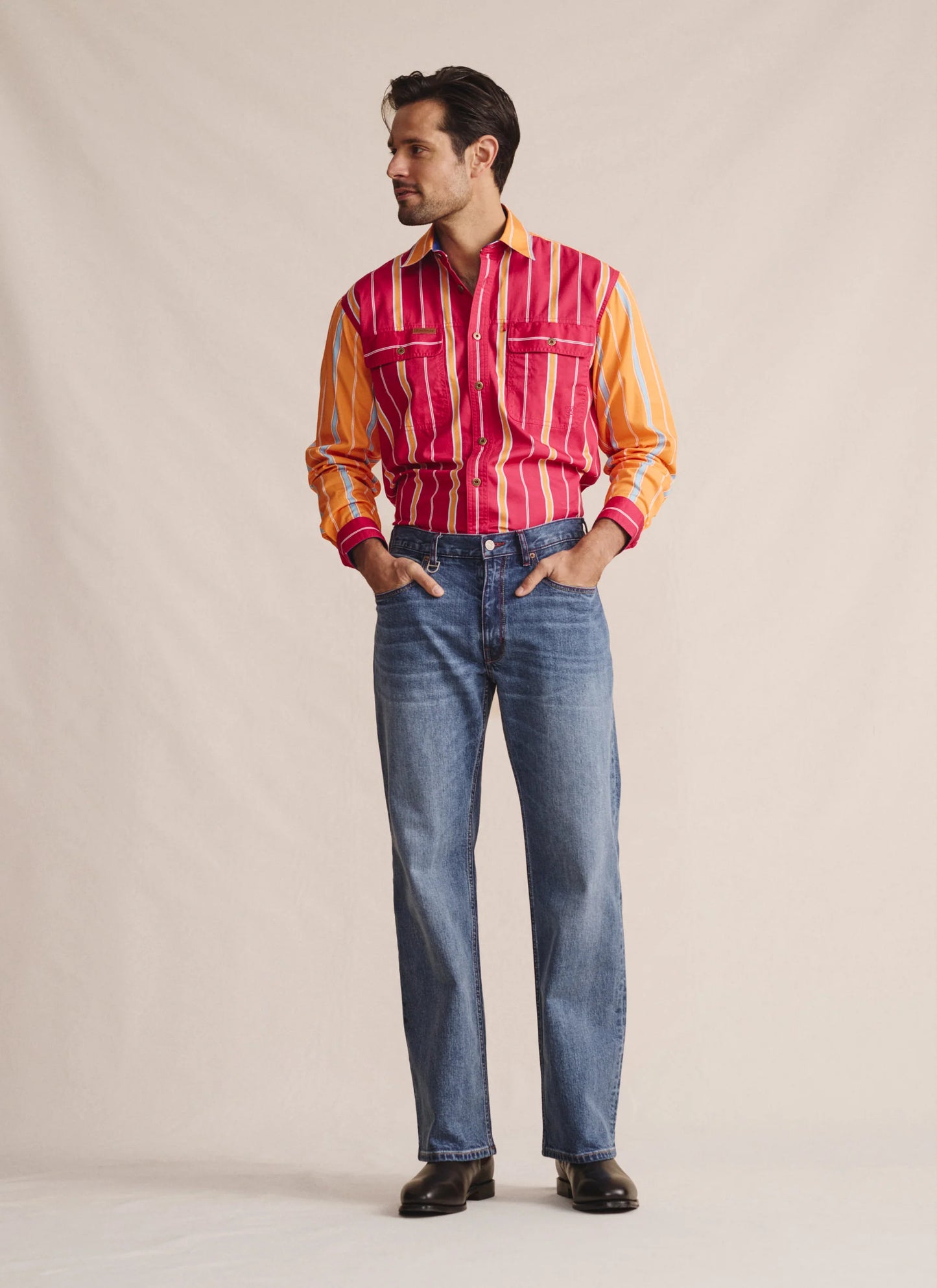 S. Kidman Armstrong Full Placket Work Shirt - Pink/Orange Stripe