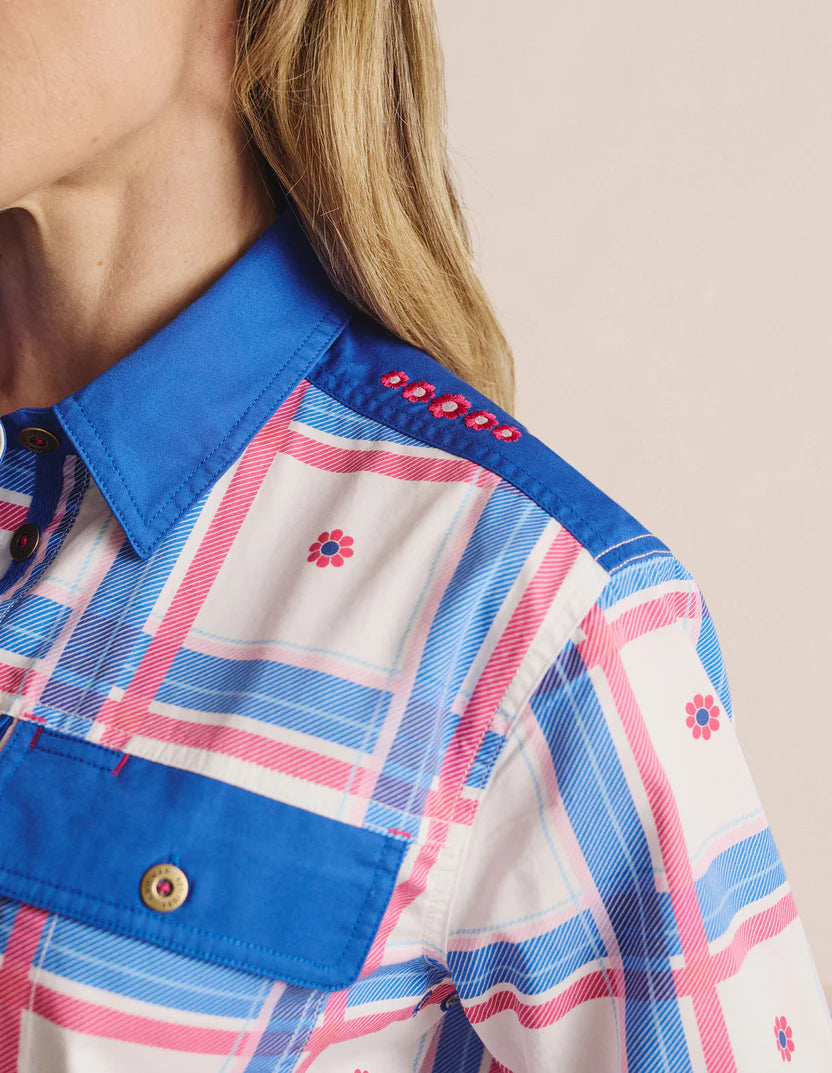 S. Kidman Camfield Half Placket Work Shirt - Mid Blue
