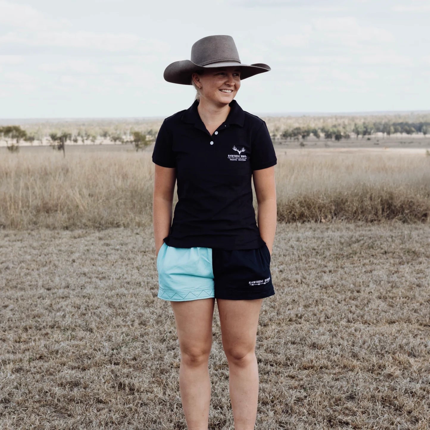 Rawhide Rural Cotton Rugby Shorts - Navy & Light Blue