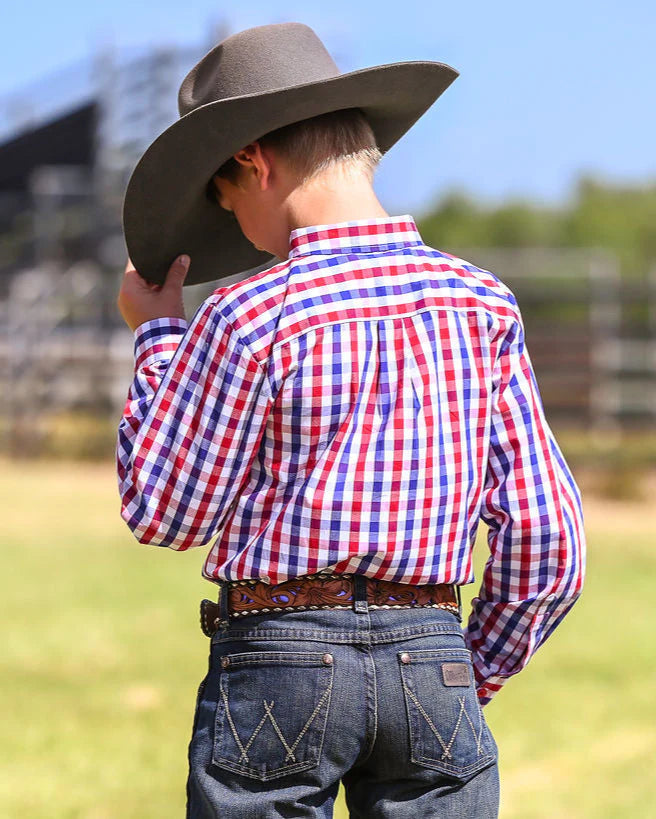 LS Boys Ballandean Classic Teen Sress Shirt - Red & Blue Gingham