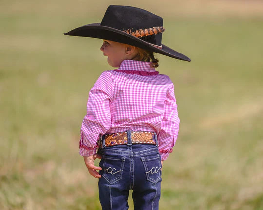 Girls Long Sleeve Romper - Pink & White Gingham