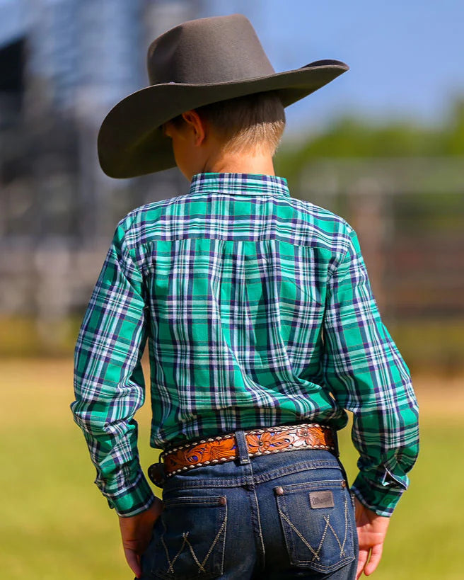 LS Boys Ballandean Classic Teen Dress Shirt - Green & White Plaid