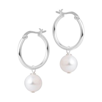 Mountain Creek Jewellery Sterling Silver Hoops with Pearl Drop