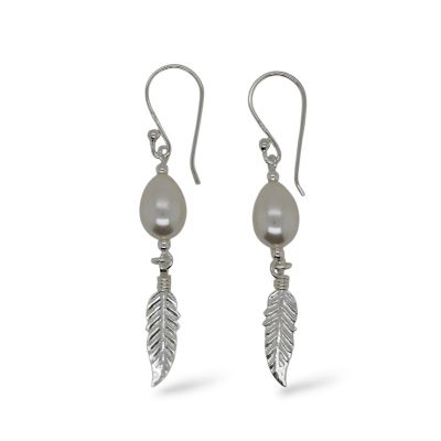 Mountain Creek Jewellery Earrings S/S Feather & Freshwater Pearl Drop