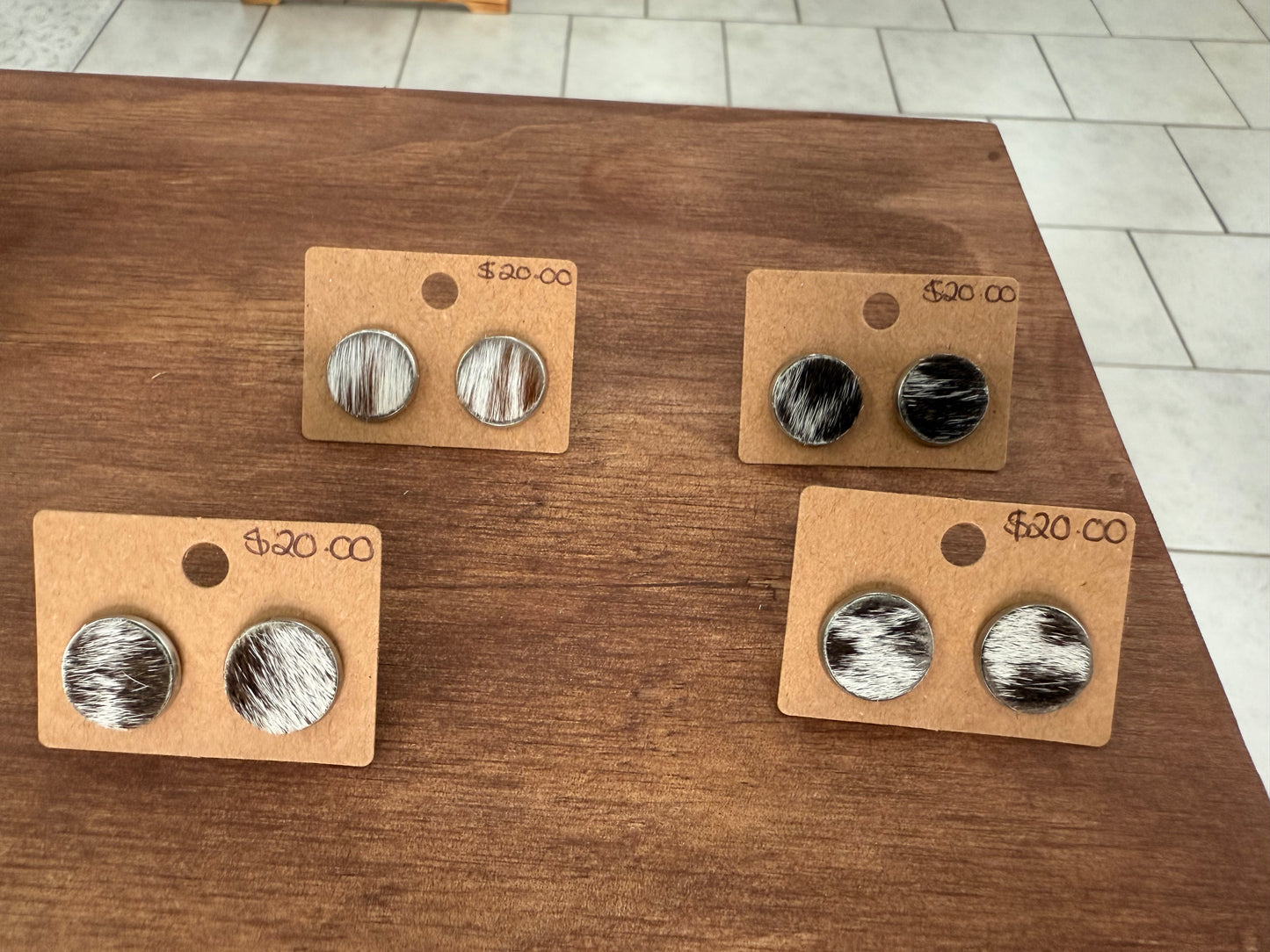 14mm Cowhide Stud Earrings