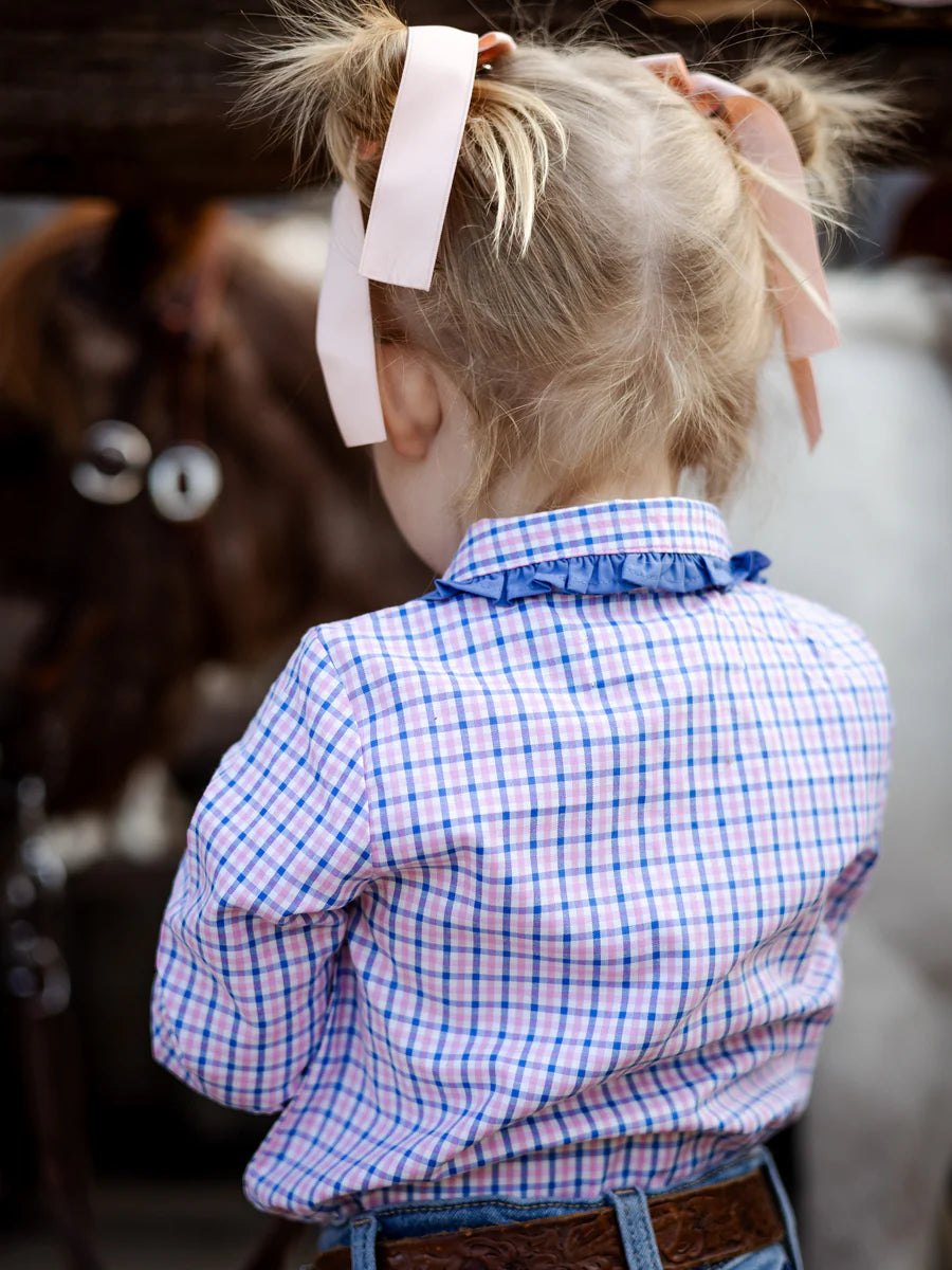 Withcott Long Sleeve Girls Romper - Pink & Blue Check