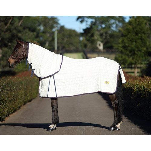 Cotton Blend Ripstop Horse Rug White with Navy Trim