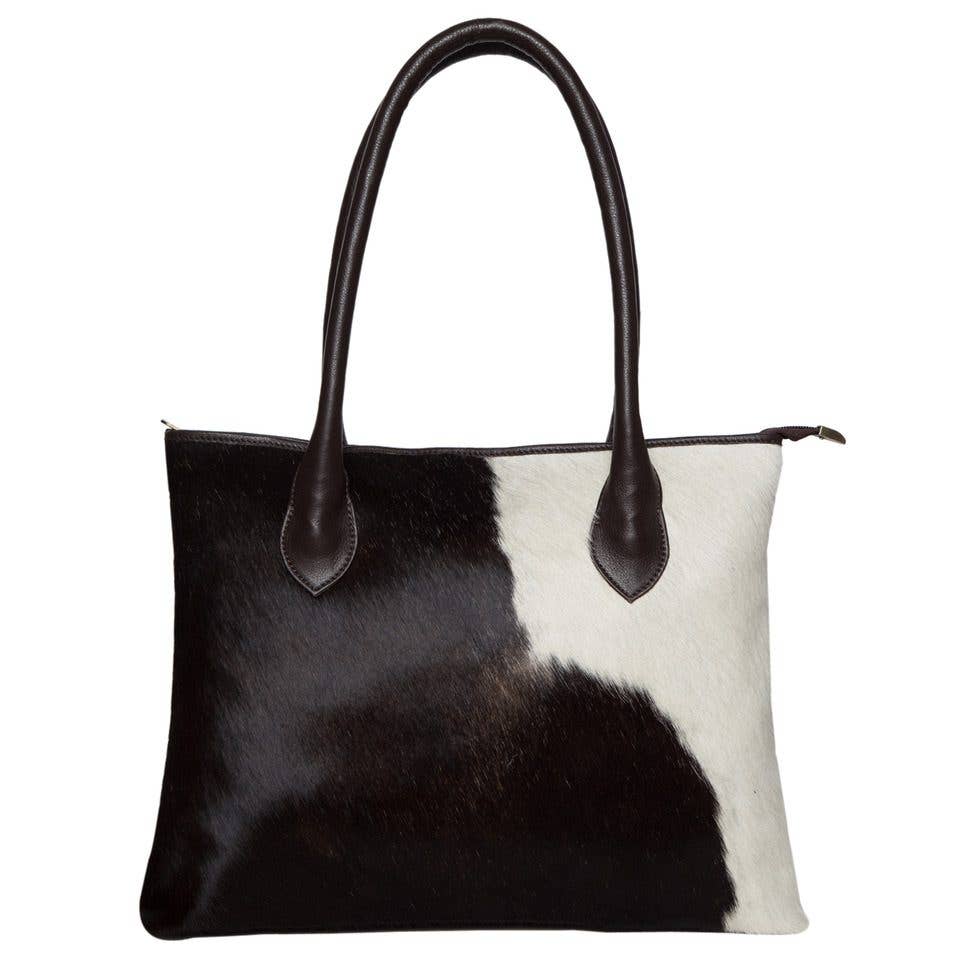 England Cowhide Tote Bag in Black & White