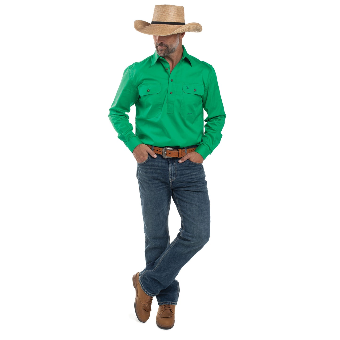 Just Country Cameron 1/2 Button Workshirt - Ivy Green