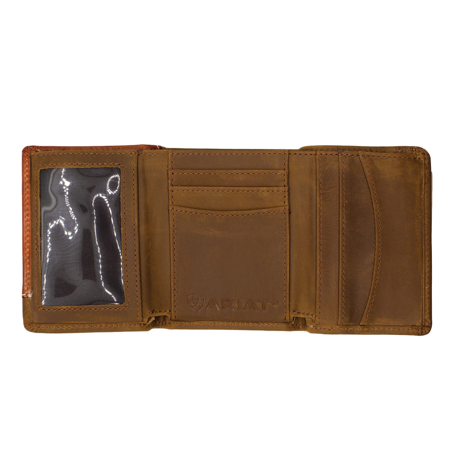 Ariat Tri-Fold Light Tan with Basket Weave Overlay Wallet
