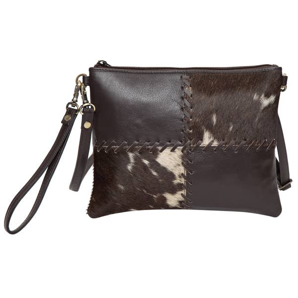 Lisbon Cowhide Clutch Bag in Brown & White