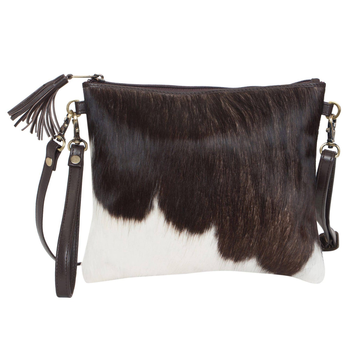 TorontoD Cowhide Clutch Bag in Tan & White