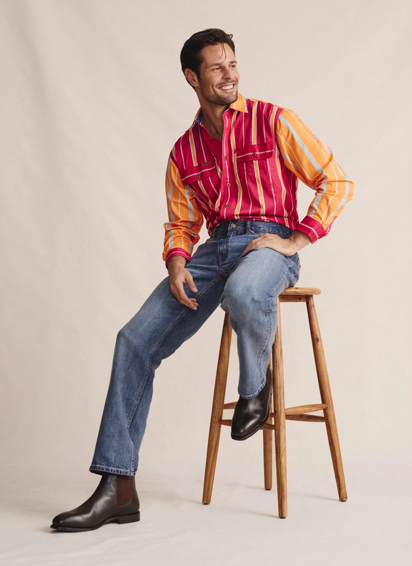 S. Kidman Armstrong Full Placket Work Shirt - Pink/Orange Stripe