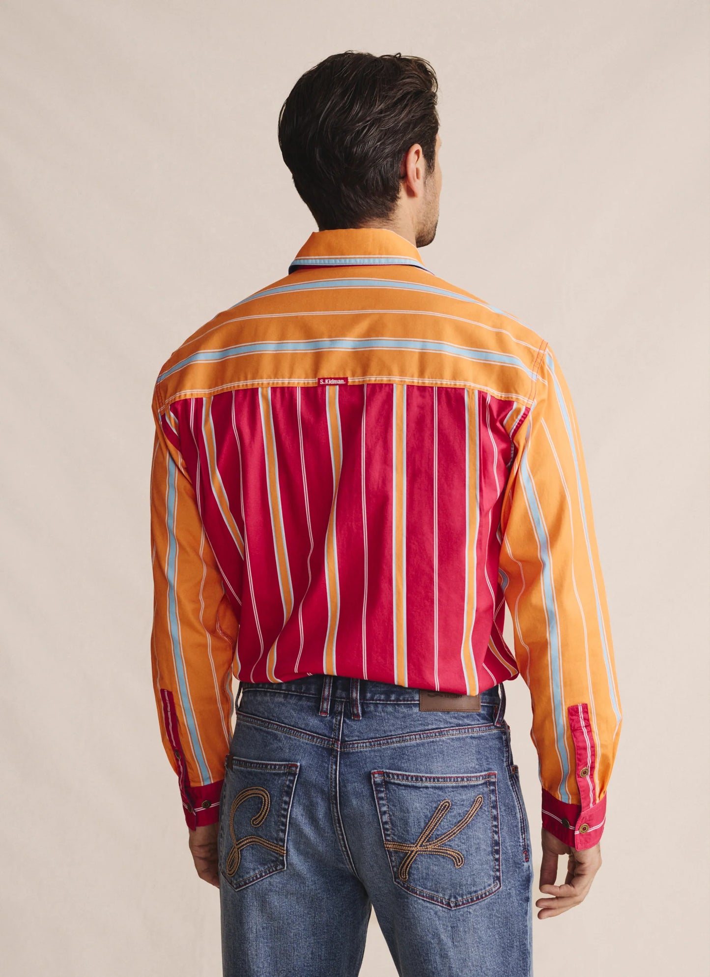 S. Kidman Armstrong Full Placket Work Shirt - Pink/Orange Stripe