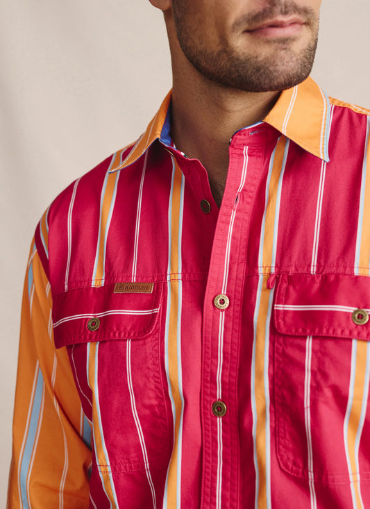 S. Kidman Armstrong Full Placket Work Shirt - Pink/Orange Stripe