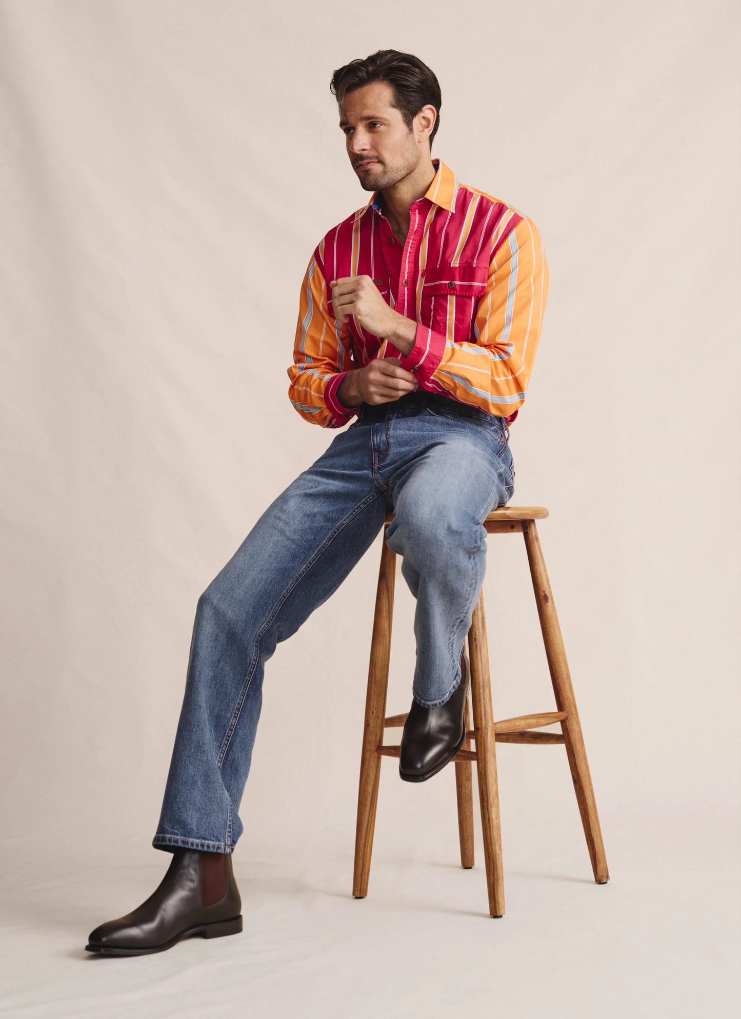 S. Kidman Armstrong Full Placket Work Shirt - Pink/Orange Stripe