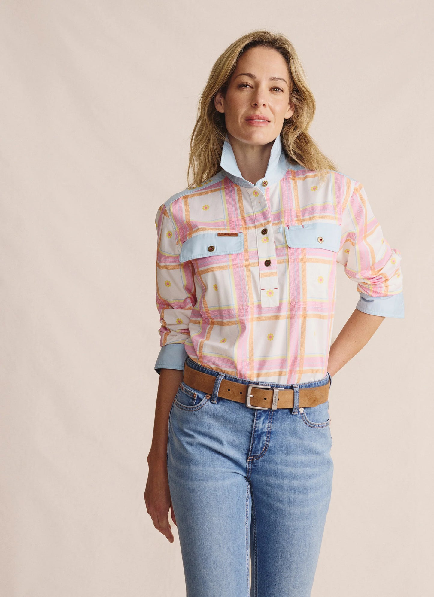 S. Kidman Camfield Half Placket Work Shirt - Pale Pink