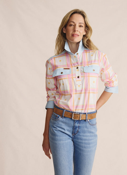 S. Kidman Camfield Half Placket Work Shirt - Pale Pink