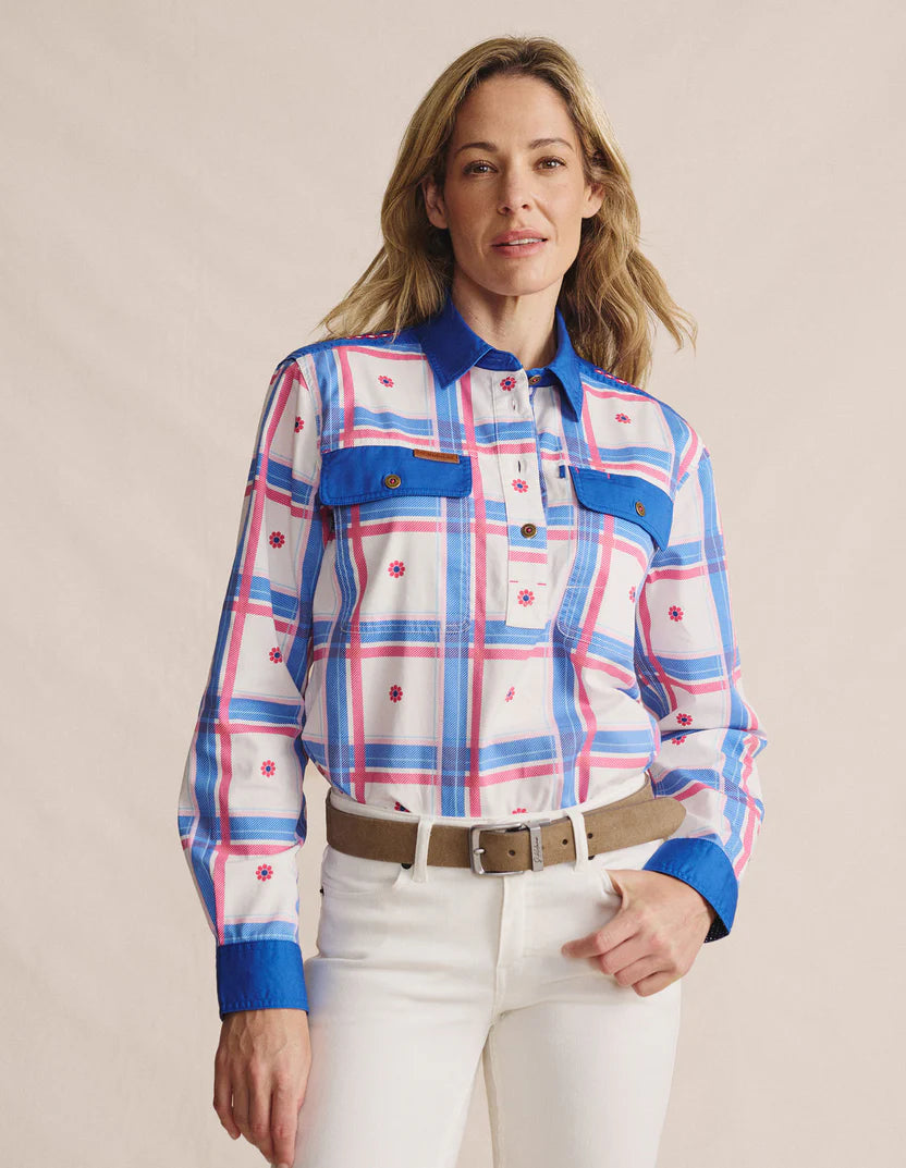 S. Kidman Camfield Half Placket Work Shirt - Mid Blue