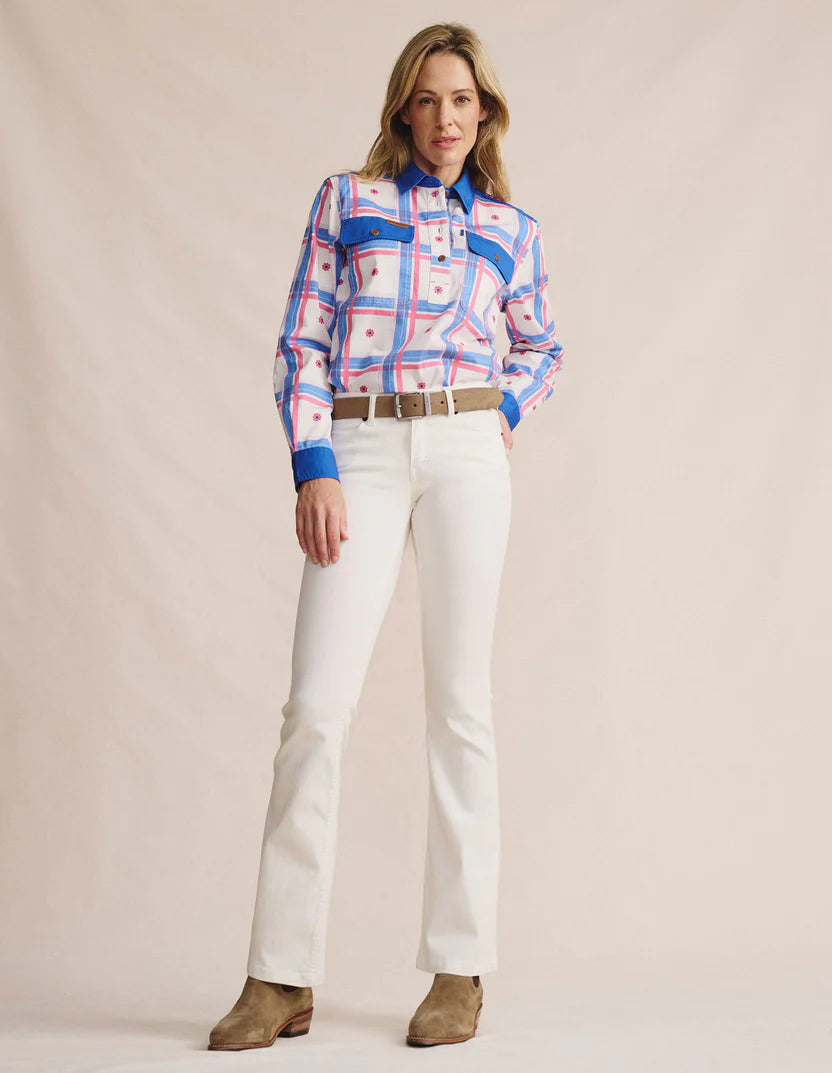 S. Kidman Camfield Half Placket Work Shirt - Mid Blue