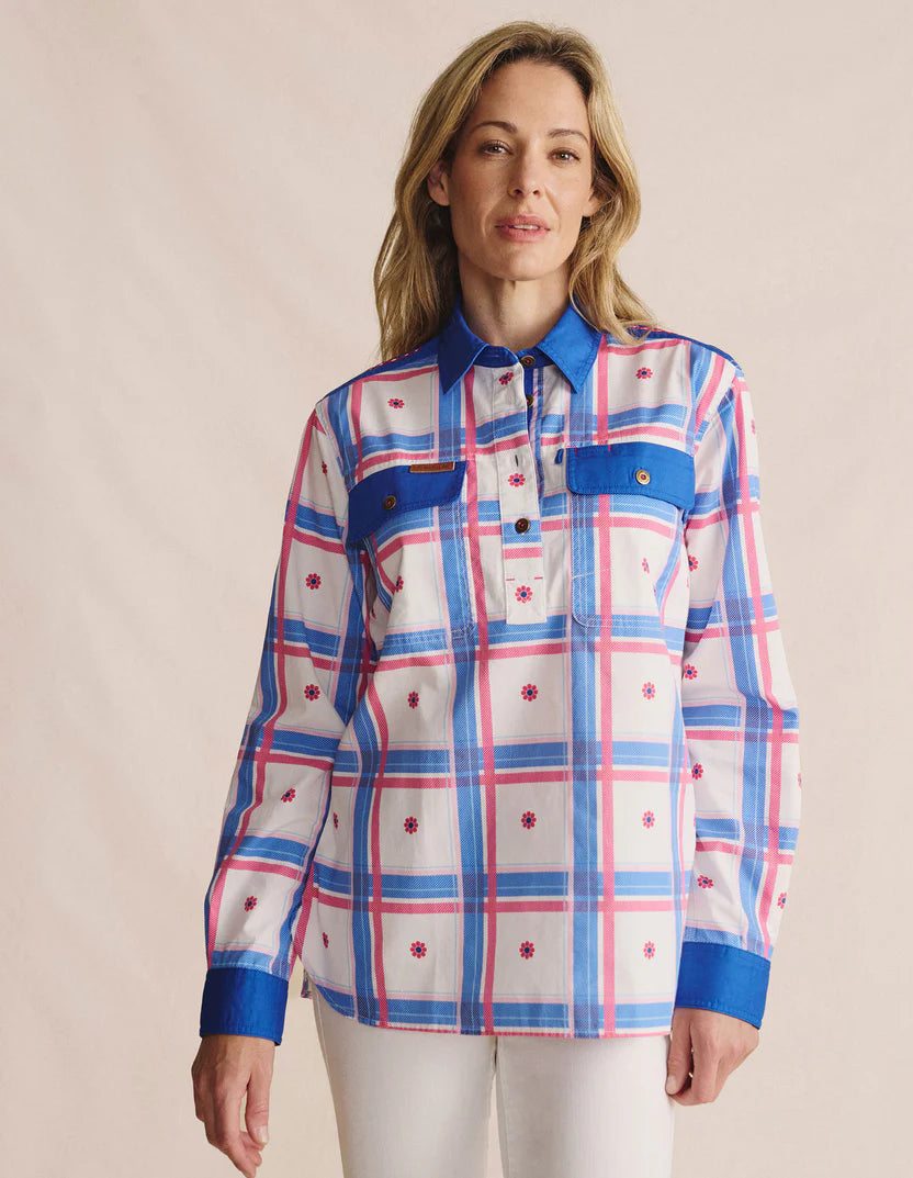 S. Kidman Camfield Half Placket Work Shirt - Mid Blue