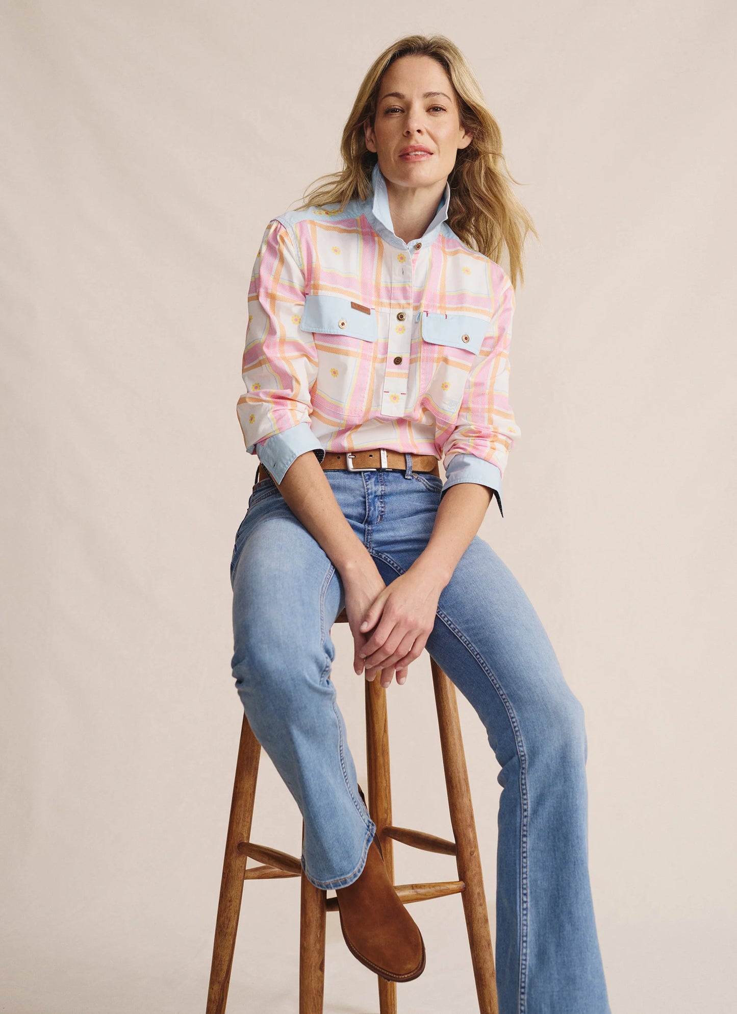 S. Kidman Camfield Half Placket Work Shirt - Pale Pink
