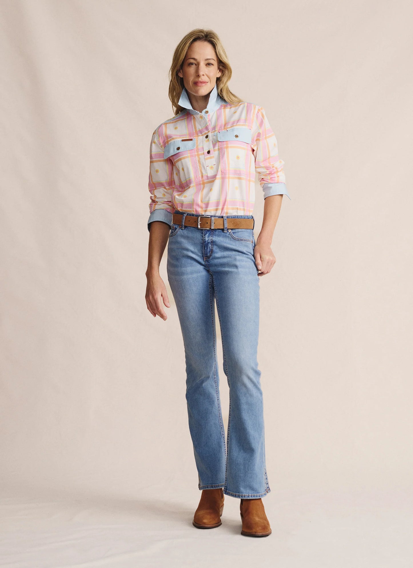 S. Kidman Camfield Half Placket Work Shirt - Pale Pink