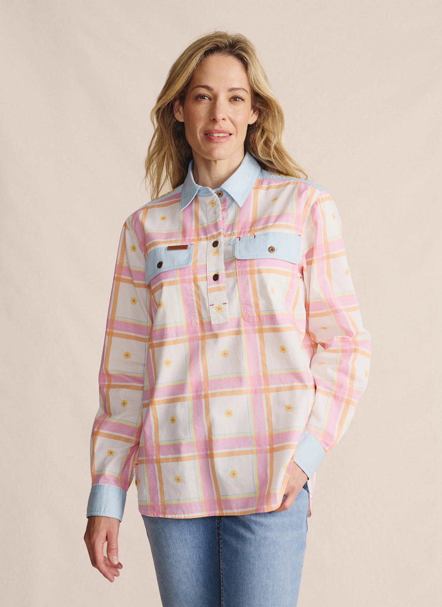 S. Kidman Camfield Half Placket Work Shirt - Pale Pink