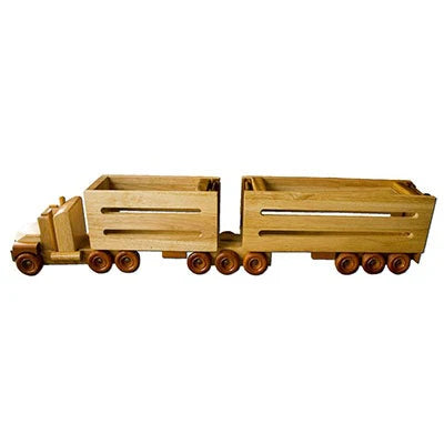 Handmade Wooden Toy Truck with 2 Cattle Trailers