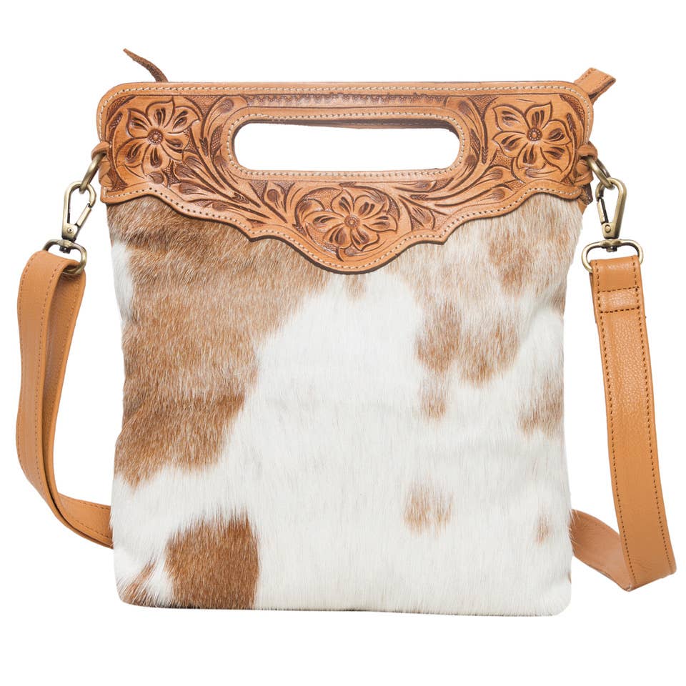 Cali Cowhide Bag in Brown & White