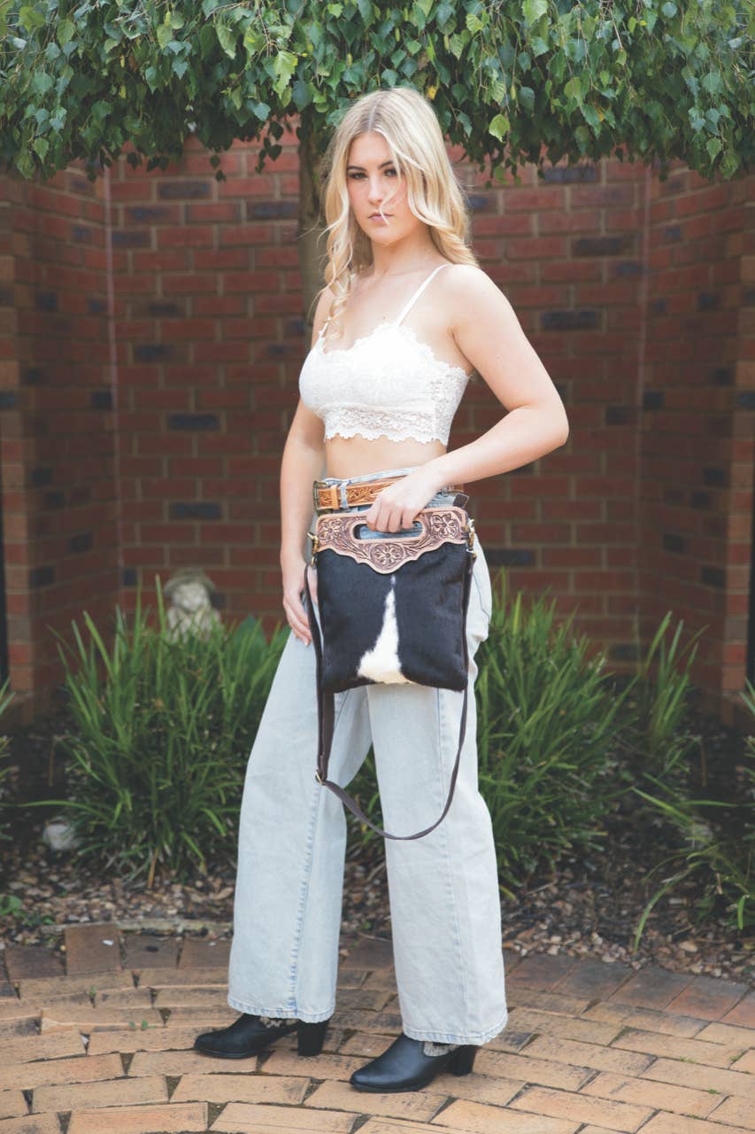 Cali Cowhide Bag in Brown & White