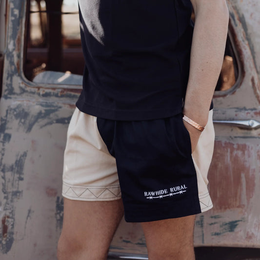 Rawhide Rural Cotton Rugby Shorts - Navy & Cream