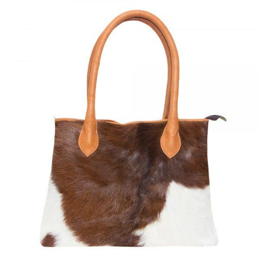 England Cowhide Tote Bag in Tan & White