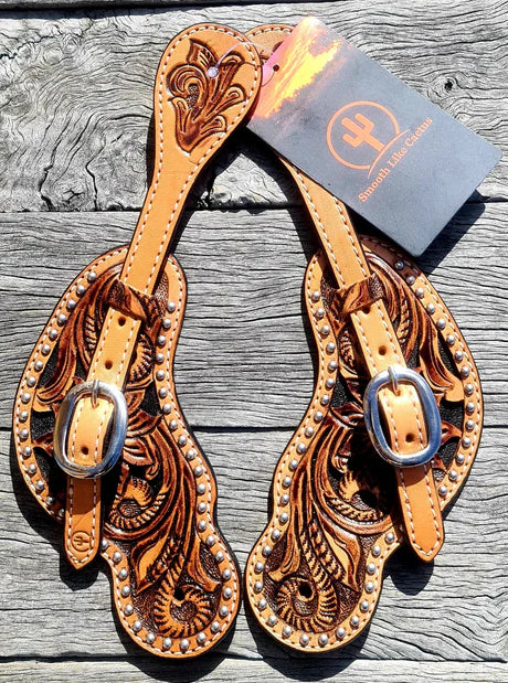 Mens Spur Straps - Carved