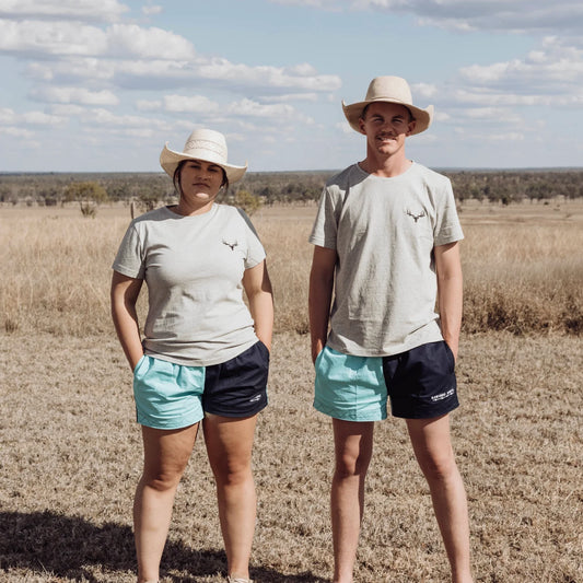 Rawhide Rural Cotton Rugby Shorts - Navy & Light Blue