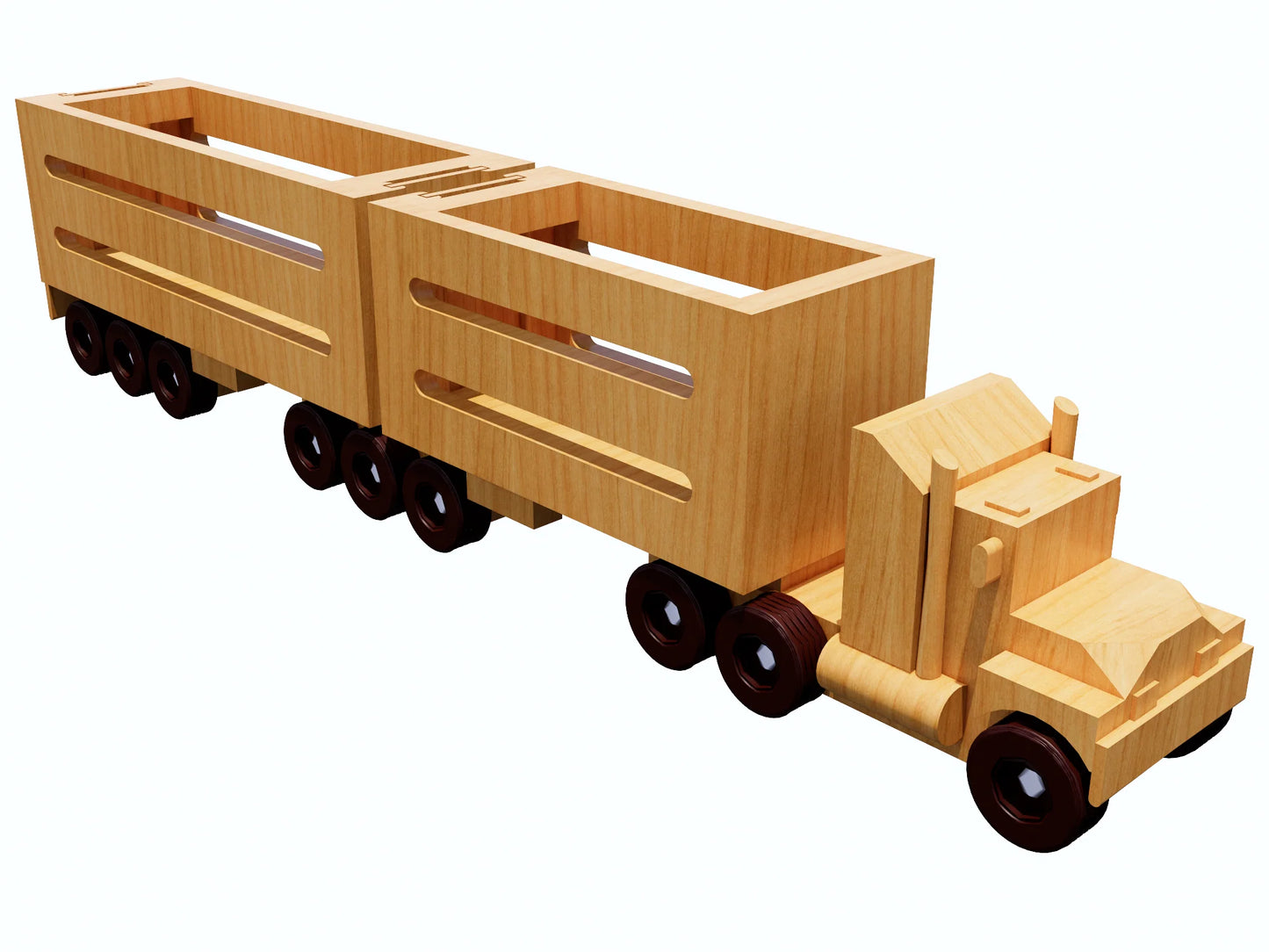 Handmade Wooden Toy Truck with 2 Cattle Trailers
