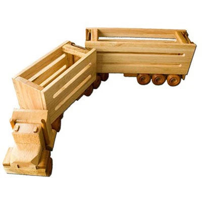Handmade Wooden Toy Truck with 2 Cattle Trailers