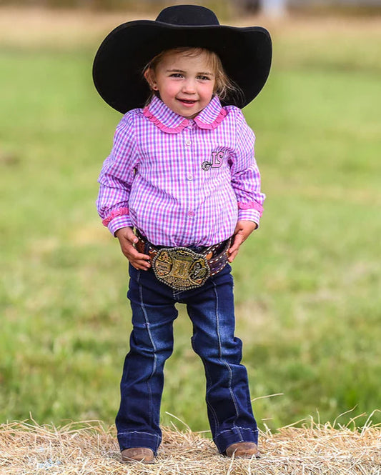 Girls Long Sleeve Romper - Pink & Purple Gingham