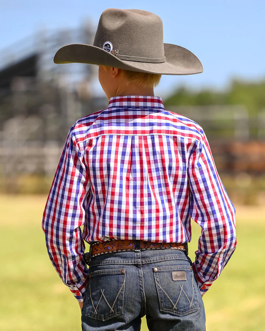 LS Boys Ballandean Classic Teen Sress Shirt - Red & Blue Gingham