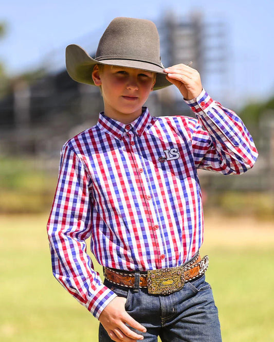LS Boys Ballandean Classic Teen Sress Shirt - Red & Blue Gingham