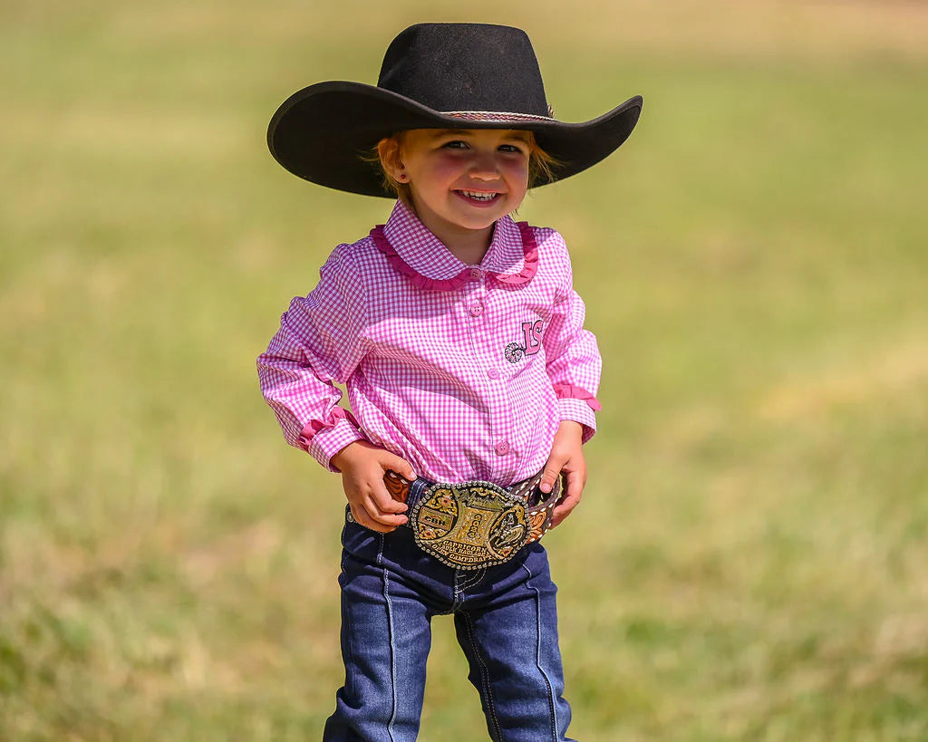 Girls Long Sleeve Romper - Pink & White Gingham