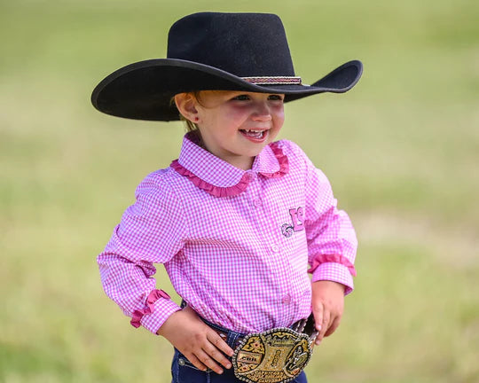 Girls Long Sleeve Romper - Pink & White Gingham