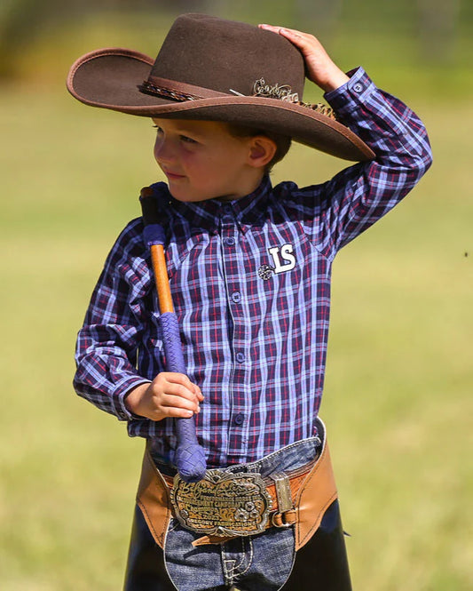 Boys Long Sleeved Romper - Blue Plaid