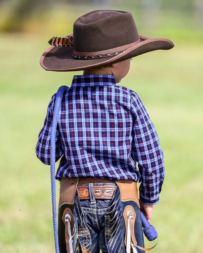 Boys Long Sleeved Romper - Blue Plaid