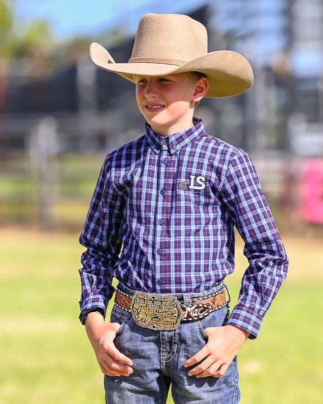 LS Boys Ballandean Classic Teen Dress Shirt - Blue Plaid