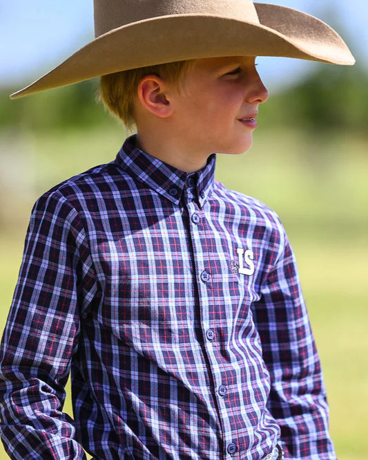 LS Boys Ballandean Classic Teen Dress Shirt - Blue Plaid