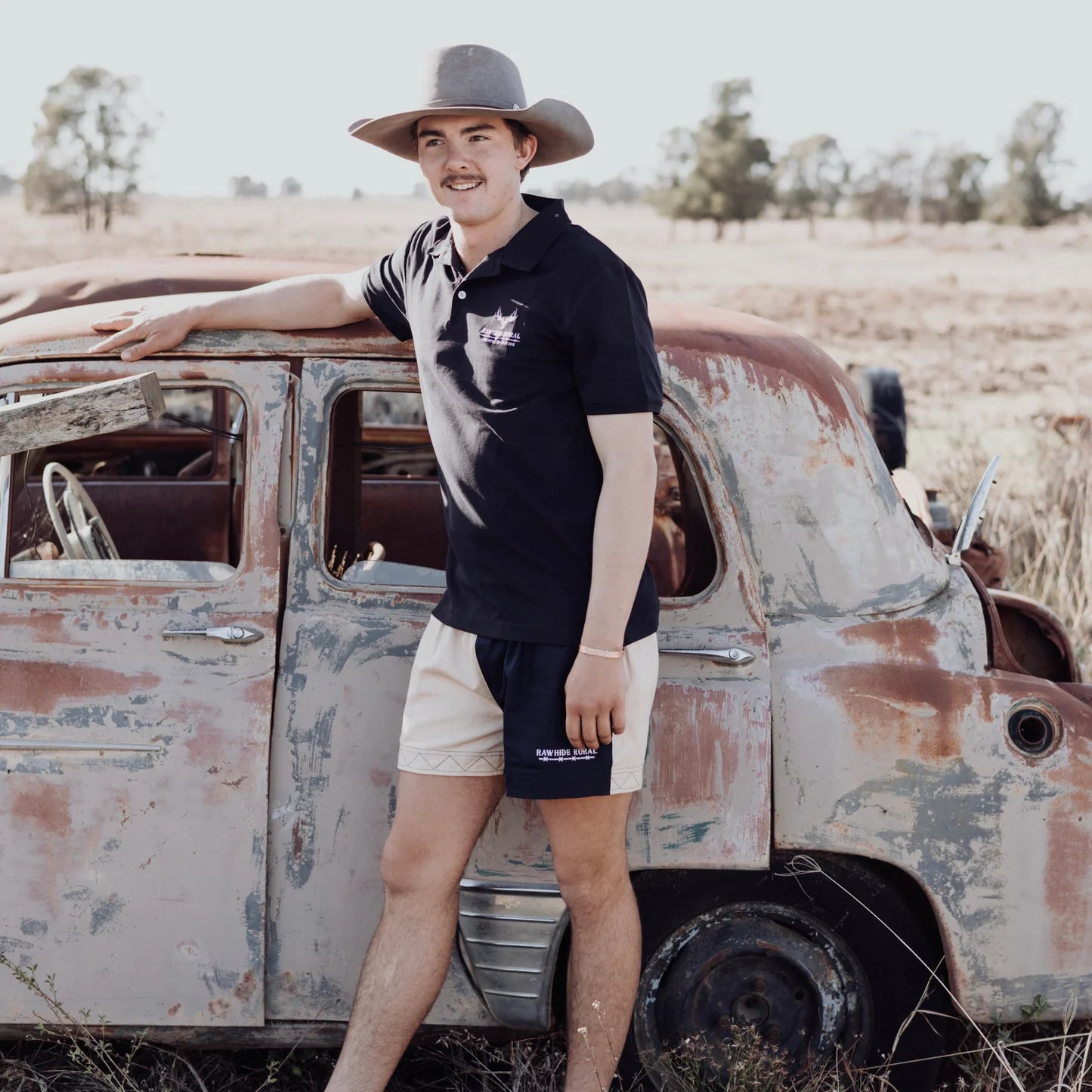 Rawhide Rural Cotton Rugby Shorts - Navy & Cream