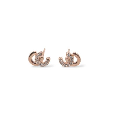 Mountain Creek Jewellery Earrings S/S C/Z Rose Gold Plated Double Horseshoe Studs