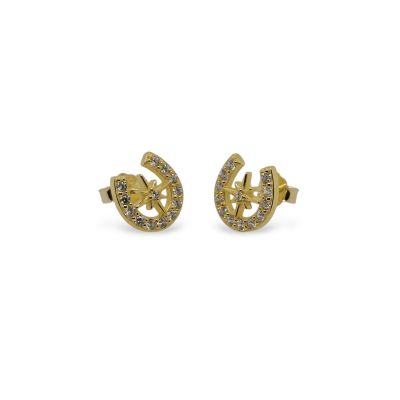 Mountain Creek Jewellery Earrings S/S Gold Plated C/Z North Star in Horseshoe Stud