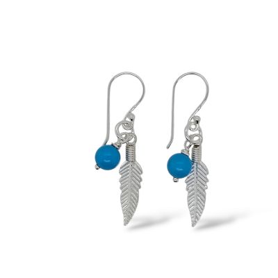 Mountain Creek Jewellery Earrings S/S Feather & Turquoise Drop